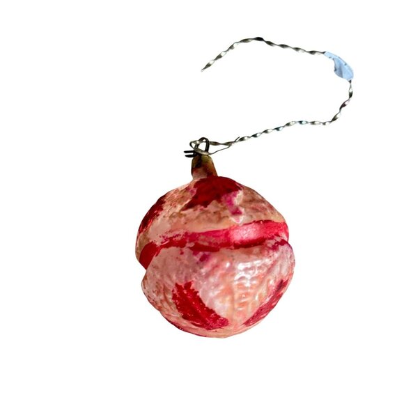 3 Antique Pink Glass Christmas Ornaments With Embossed & Etched Designs Rustic - Picture 7 of 16